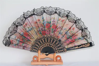 Produktbild von 020-12 Fächer-spanisch-schwarz-Blume-bunt pvc