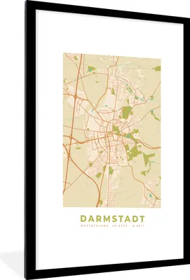 Produktbild von MuchoWow® Gerahmtes Poster Darmstadt - Karte - Vintage - Stadtplan 60x90 cm - Poster mit Schwarzem Bilderrahmen Wandposter Rahmen Foto Bilder - Dekoration - Wandposter Wohnzimmer - Hochwertig
