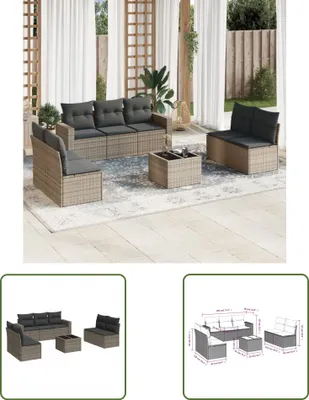 Produktbild von The Living Store 8-tlg. Garten-Sofagarnitur mit Kissen Grau Poly Rattan
