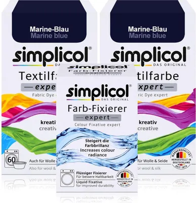 Produktbild von Simplicol Textilfarbe expert 2x Marine-Blau 150g & 1x Farb-Fixierer Expert 90ml