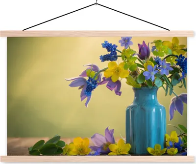 Produktbild von MuchoWow® Textilposter Blumen - Stillleben - Frühling 120x80 cm mit holzfarbenen Rahmen - Aufhängeset