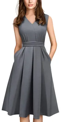 Image de Robe cocktail rétro pour femmes, avec manches - Gris