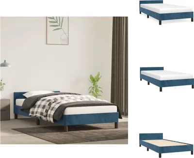 Image de vidaXL Cadre de lit avec tête de lit bleu foncé 80x200 cm velours - Lits & sommiers