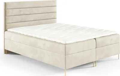 Image de GUTTO Lit de rangement DAKOTA 160 x 200cm 2x coffre de rangement TOPPER 5cm  velours beige hauts pieds dorés