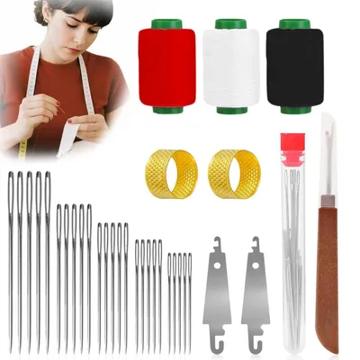 Nähgarnitur-Set, 34-teilig, Stahlnadeln, Nadeleinfädler