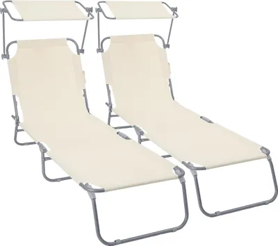 Produktbild von VOUNOT® 2er Set Sonnenliege Klappbar, Gartenliege Strandliege mit Sonnenschutz und 4-Fach Verstellbarer Rückenlehne, Beige