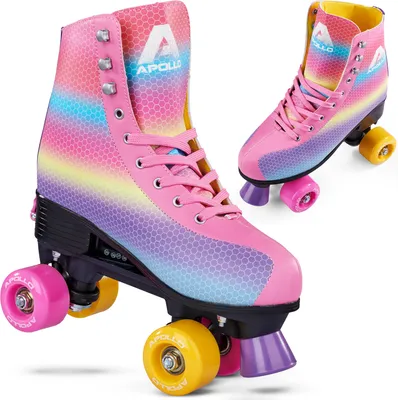 Produktbild von Apollo Disco Roller, Classic Roller | Rollschuhe für Kinder und Erwachsene | größenverstellbare Quad-Skates, 3 Größen, verstellbar von 31 bis 42 - Dancing Queen Rainbow Größe S (31-34)