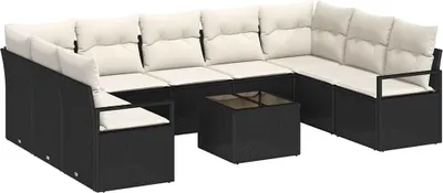 Productafbeelding van Bankstel met kussen 10 pcs Zwart poly rattan