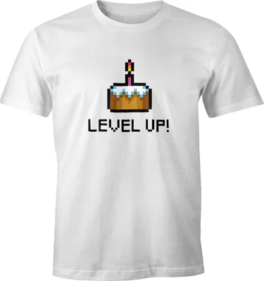 Produktbild von Herren T-Shirt Geburtstag Level Up Pixel-Torte Retro Gamer Pixelgrafik Geschenk Arcade Fun-Shirt Moonworks® weiß M