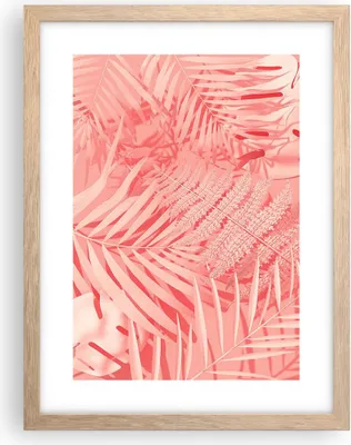 Produktbild von Gerahmtes Poster - Rahmen in heller Eiche - Rosa Blätter Palmen - 30x40 cm - Wand Bild - Wanddeko - Wandbilder - Kunstposter - Wandposter - Bilderrahmen - Bilder - Kunstdruck - P2NPA30x40-4745