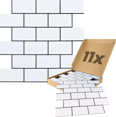 Produktbild von Dalsys Wandpaneele selbstklebend 0,87m², 11 Stück Weiß Wandverkleidung feuchtigskeitsbeständig,  für Bad und Küche, rechteckige Form