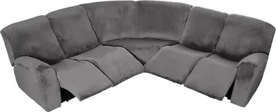 Produktbild von (Grau) 5-Sitzer-Liegebezug Samt L-Form Stretch Liegesofa Anti-Rutsch-Kissen Sofabezüge