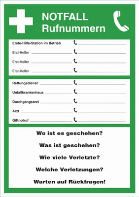 Produktbild von LEINA Hinweisschild "Notfall-Rufnummern"