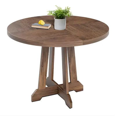 Imagen del producto de Mesa redonda para comedor de 120 cm - Estilo rústico de madera - Color marrón