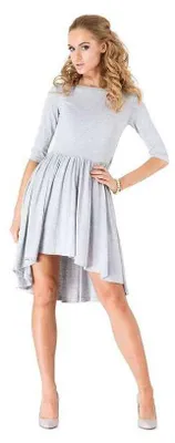 Produktbild von Damen Minikleid Asymmetrisch Top Kleid 3/4 Arm; Grau/L/XL 40/42