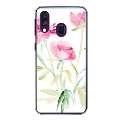 Produktbild von MuchoWow® Handyhülle Schutzhülle Hülle für Samsung Galaxy A40 Blumen - Aquarell - Rosa Silikon Softcase Handy Hülle - Handy-Tasche