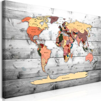 Produktbild von Wandbild Mega XXXL Weltkarte 250x125 cm Einteiliger XXL-Format Kunstdruck zur Selbstmontage Leinwandbilder moderne Bilder DIY Wanddekoration Wohnung Deko Kontinente Holzoptik k-B-0009-ak-g