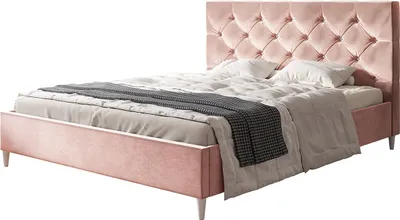 Produktbild von Polsterbett LUX BOSTON mit Kopfteil, 120 x 200 cm, Doppelbett mit Lattenrost aus Holz, Velourstoff Rosa, Füße in Farbe: Weiß