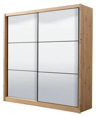 Produktbild von Dmora Großer Kleiderschrank Godrano 213x216 cm Braun Eiche Knoten, Kleiderstange, 5 Regalböden
