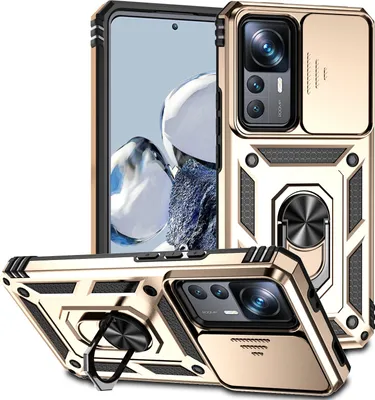 Image de Etui pour Xiaomi 12T / 12T Pro / Redmi K50 Ultra étui double couche avec protection coulissante de l'appareil photo et anneau de support Or
