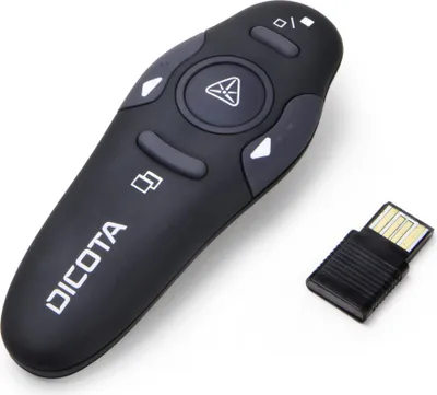 Produktbild von DICOTA Pin Point Wireless Laser Pointer - Projektorzeigegerät - kabellos - kabelloser Empfänger (USB) - Schwarz