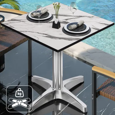 Produktbild von CPBL | HPL Bistrotisch | B:T:H 60 x 60 x 80 cm | Weiß-Marmor / Aluminium | Zusatzgewicht | Quadratisch | Bistrotisch Gastro Tisch