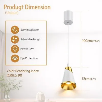 Imagen del producto de Lámpara colgante LED para cocina y comedor, diseño moderno, con regulador de altura. Incluye bombilla LED de 12W, luz cálida de 3000K. Lámpara de techo de aluminio, ideal para salón y dormitorio (blanco)
