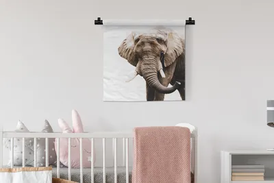 Produktbild von MuchoWow® Wandteppich Wandbehang Elefant - Tiere - Weiß 60x60 cm Tapisserie Dekoration Wandtuch - Dekorationen - Wand Decke