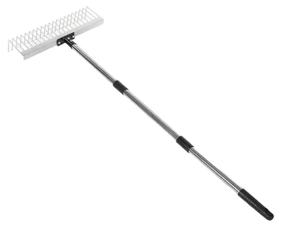 Produktbild von Bogenrechen mit abnehmbarem langem Stiel, 21 Zinken – Gartengerät zum Auflockern von Erde, zum Aufsammeln von Laub, für den Garten und zum Entfilzen des Rasens