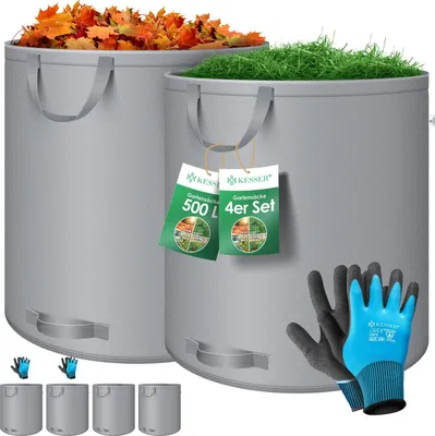 Produktbild von KESSER® Gartensack Set Laubsack Gartenabfallsack inkl. Handschuhe - Selbststehend 4 Griffe Stabil Robust & Faltbar - Laubsäcke Rasenschnitt Gartensäcke für Gartenabfälle Grünschnitt