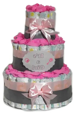 Produktbild von Windeltorte | Geschenk zur Geburt | Windelgeschenk für Mädchen | It's a Girl rosa-grau