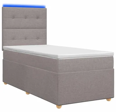 Image de Lit boxspring avec matelas avec tête de lit taupe 90 x 190 cm Tissu
