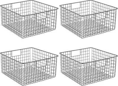 Produktbild von mDesign Allzweckkorb Gitterbox Drahtkorb Aufbewahrung 4er Set Griffe Metall Grau