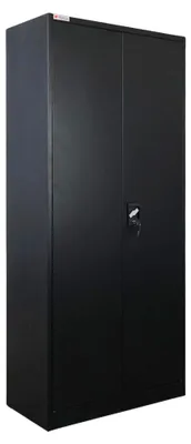 Produktbild von Flügeltürenschrank ELEPHANT mit 2 Türen, abschließbar | HxBxT 180x80x40cm | 6 Fächern & Kleiderstange | Stahl mit Pulverbeschichtung | Schwarz | Spind Garderobenschrank Metallschrank Werkstattschrank Mehrzweckschrank