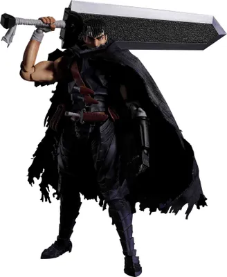 An action figure of the character Guts from Berserk, wearing his Berserker Armor and holding his large sword.