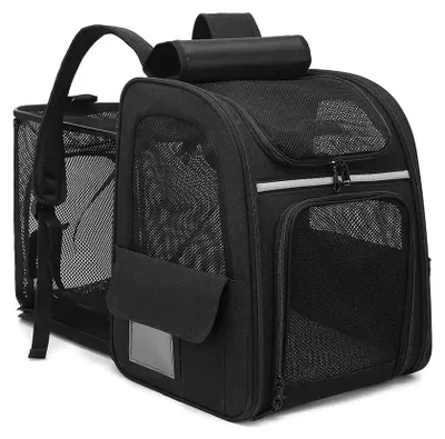 Image de Sac à dos pour animaux de compagnie - Sac de transport pour chats - Pliable - Respirant - Fenêtres en filet - 34 x 28 x 41 cm - Noir