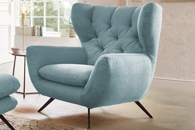Produktbild von KAWOLA Sessel CHARME Hochlehnsessel Cord hellblau