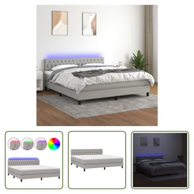 Produktbild von The Living Store Boxspringbett mit Matratze & LED Hellgrau 180x200 cm Stoff