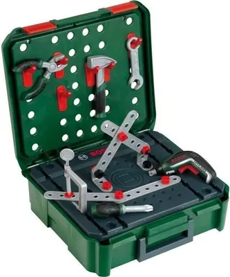 Produktbild von Bosch Werkbank Koffer mit Ixolino II Schrauber & Zubehör, Klein 8396, Spielzeug Werkzeugkoffer