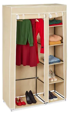 Faltgarderobe mit Kleiderstange & 5 Fächern, 174x107x42,5 cm, beige