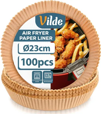 Produktbild von Vilde | Einsatz für Heißluftfritteuse - Braun - 23 cm - 100 Stück - Einweg Backpapier - Backpapier für Air Fryer