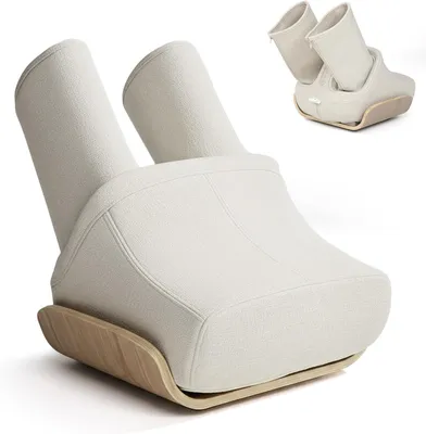 Productafbeelding van Shiatsu voetmassageapparaat met verwarmingsfunctie, luchtmassage voor de kuiten en rollers, beenmassageapparaat voor thuisgebruik, ideaal cadeau voor familie en vrienden, beige