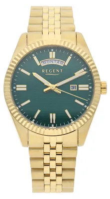 Produktbild von Regent Herrenarmbanduhr BA-882 Edelstahl, grün, goldfarben