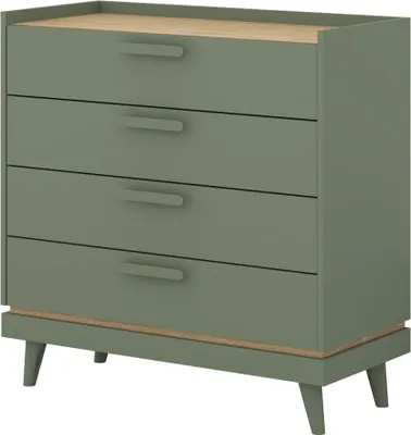 Immagine prodotto di Comò NOKI – Verde e legno – 3 cassetti stile scandinavo
