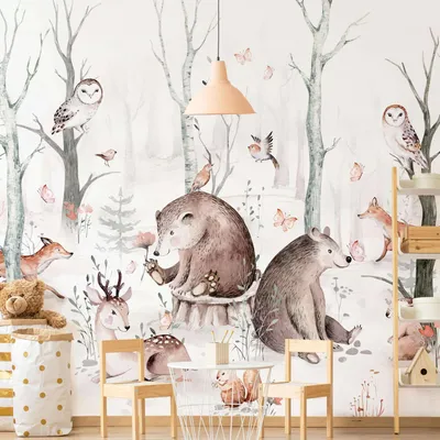 Produktbild von Fototapete Wald - Vliestapete - Bildtapete UV-beständig Wald braun Aquarell Illustration Wandtapete geruchsfrei