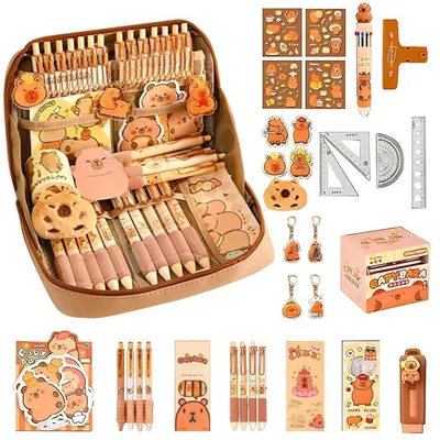 Image de Ensemble de papeterie de 54 pièces comprenant une trousse, des stylos, des autocollants et plus encore