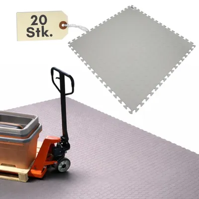 Produktbild von 20x Klickfliesen Bodenplatte Kunststoff Werkstatt Garagenboden Klickfliesen Werkstattboden PP Fliesen Outdoor Industrieboden Platten Gewerbeboden Fliesen Noppen Grau