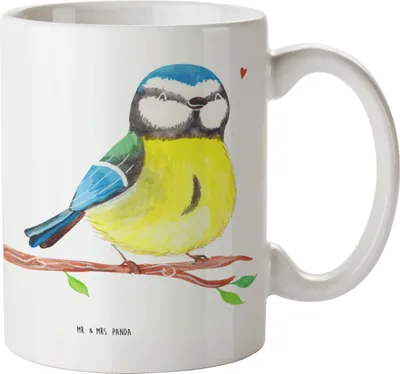 Produktbild von Mr. & Mrs. Panda Becher Vogel Blaumeise - Weiß - Geschenk, Ostern, Ostergrüße, Kaffeetasse, Kaffeebecher, Tasse, Frühling, mit Motiv, Teetasse, Pott, Osterhase