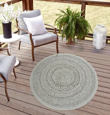 Produktbild von Rikmani robuster Outdoor Teppich rund Wetterfest, UV-beständig für Balkon, Terasse,  für Küche, Esszimmerteppich