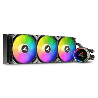 Produktbild von Sharkoon S90 RGB, All-in-One-Flüssigkeitskühler, 12 cm, 600 RPM, 2000 RPM, 131,93 m³/h, Schwarz